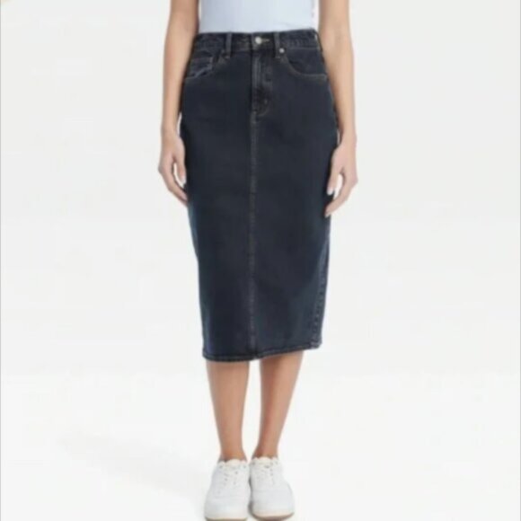 Universal Thread Midi Skirt Denim Black Wash 80s 90s Womens - Picture 1 of 10